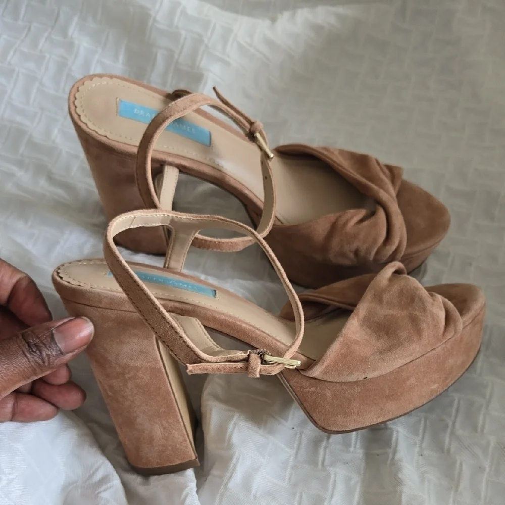 Draper James Tan Paloma Leather Platform Heels with Ankle Strap Summer Shoes